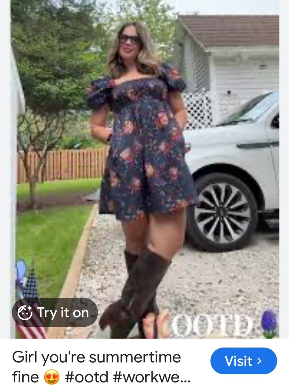 Navy Floral Puff-Sleeve Mini Dress